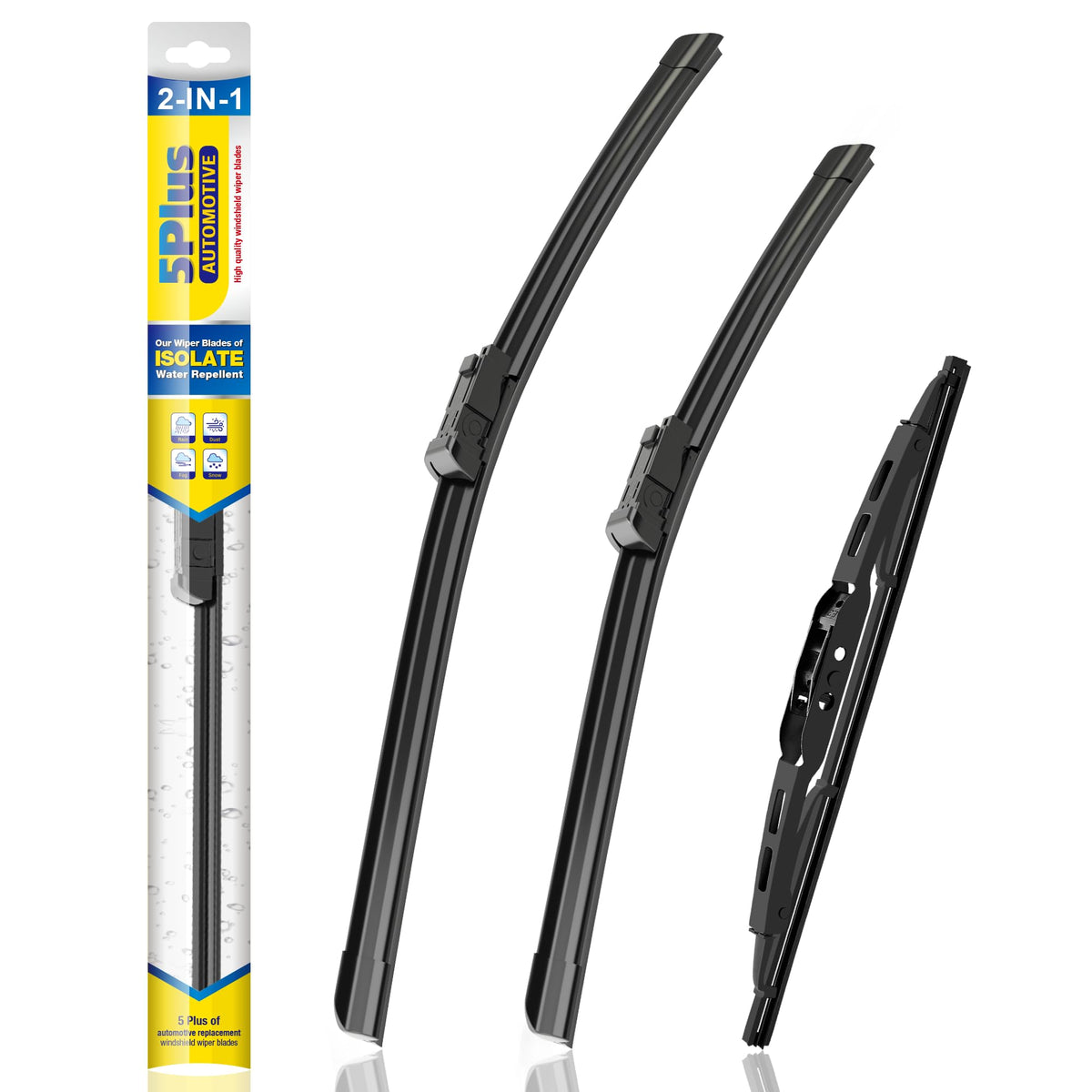 5 PLUS front-packaging showing three wipers and fitment details
