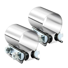 A ABIGAIL front view of two 2.0" exhaust clamps showing packaging and contents, durable solution