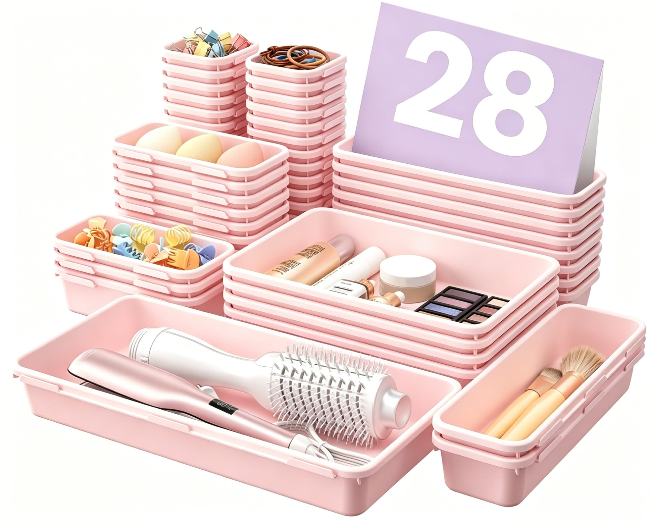 A-LuGei front view of clear 28-piece organizer showing full set and benefits of visibility
