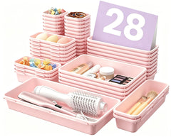 A-LuGei front view of clear 28-piece organizer showing full set and benefits of visibility