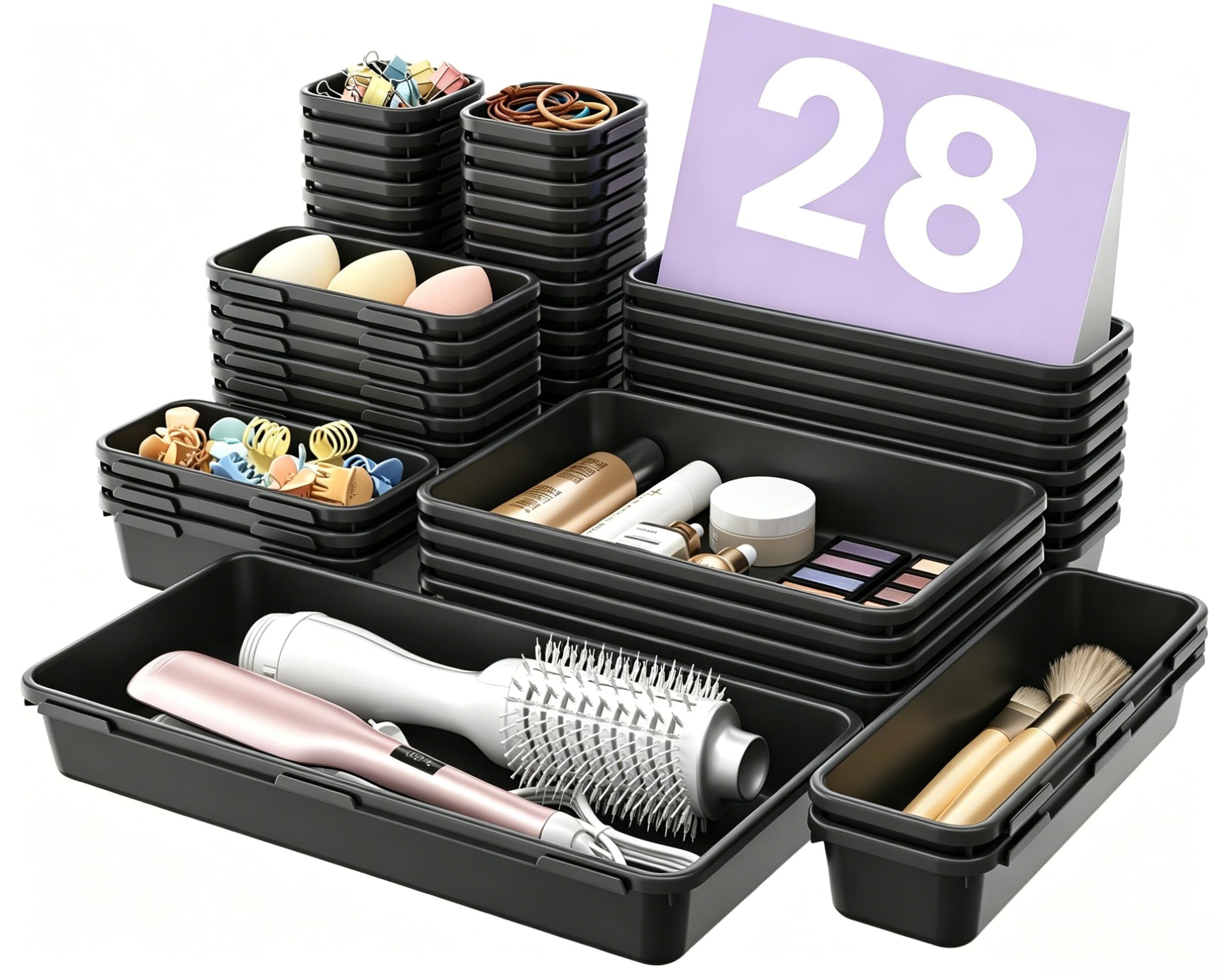 A-LuGei front view showing full 28-piece set and clear compartments for quick access