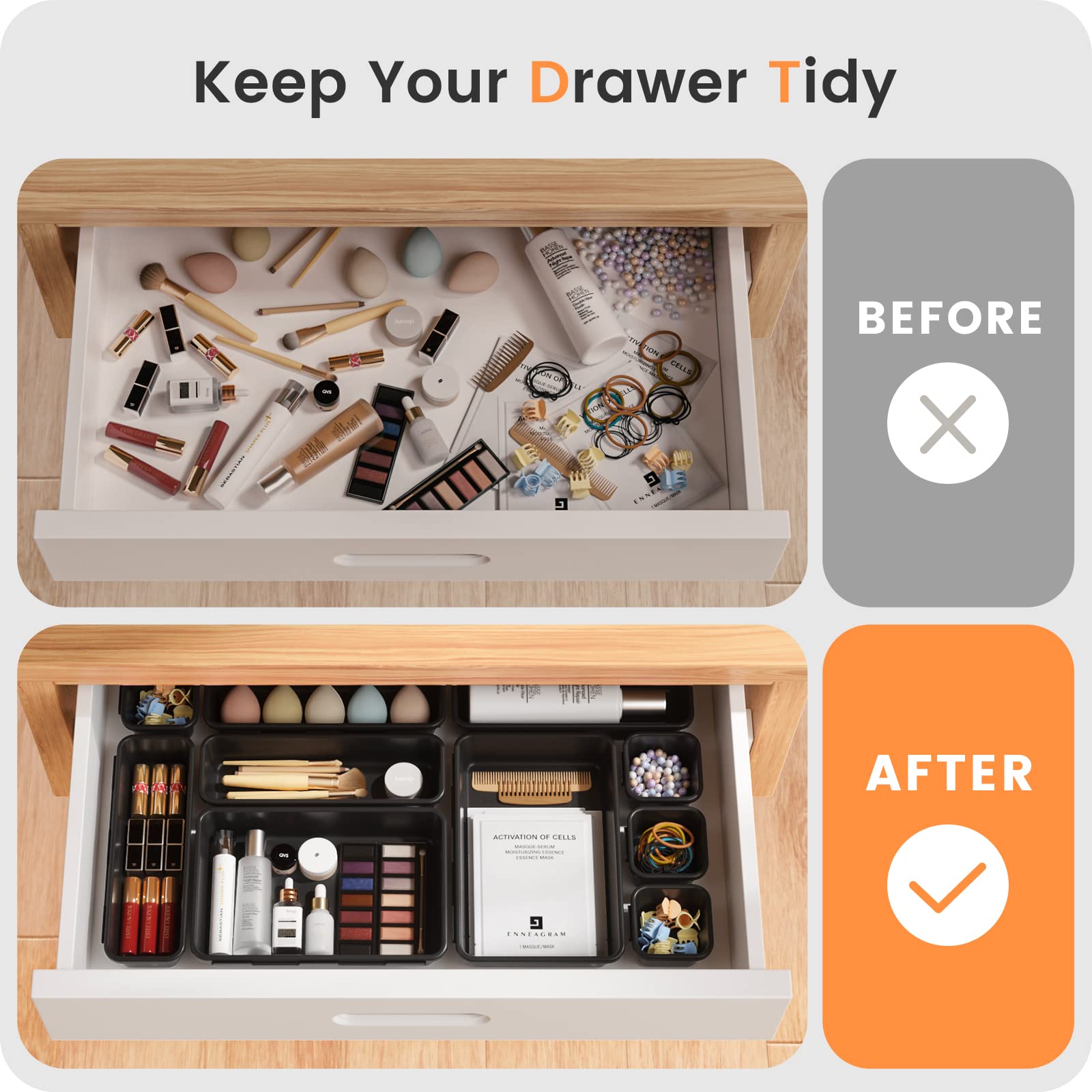 A-LuGei placed inside a vanity drawer keeping makeup visible and easy to reach