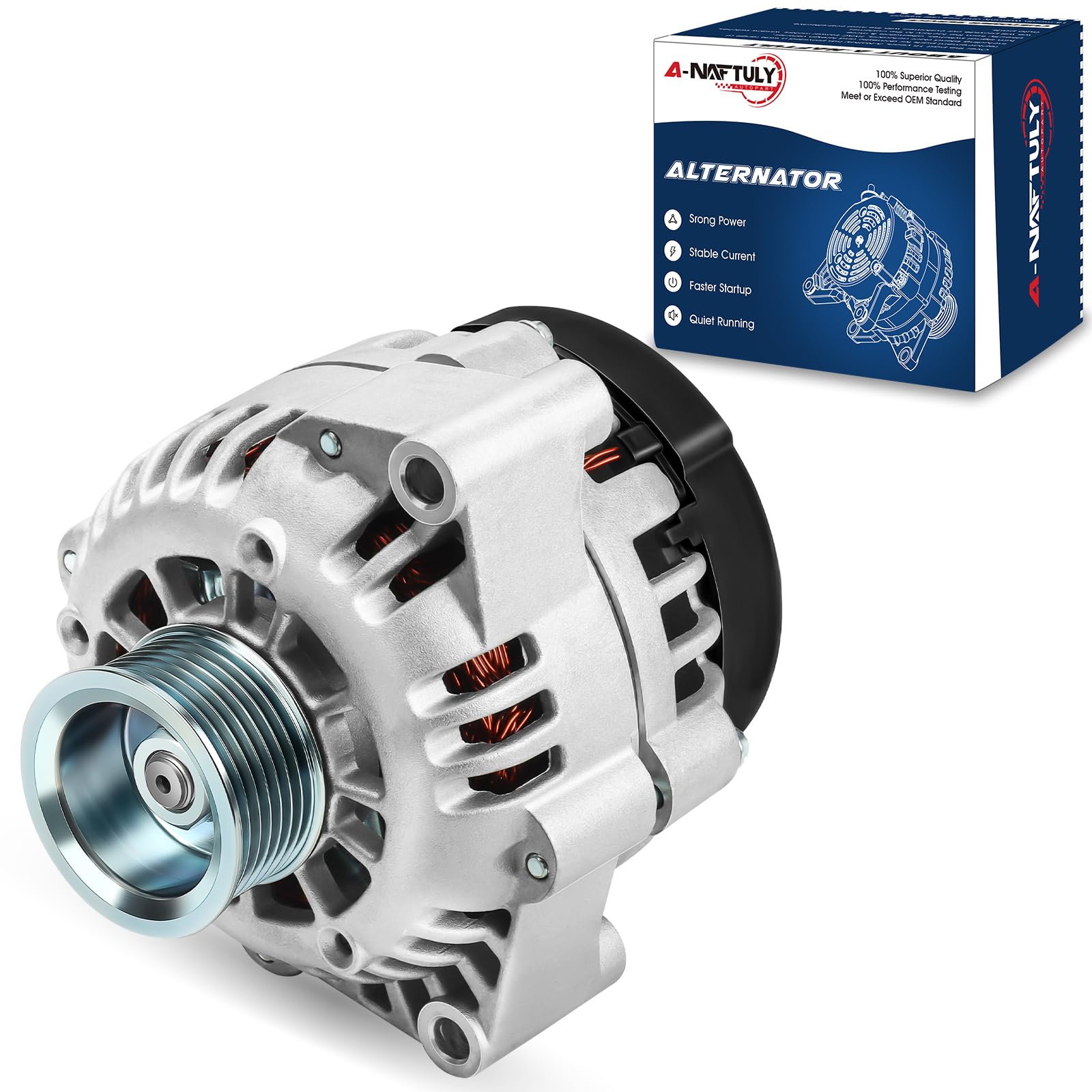 A-NAFTULY alternator front view showing casing and mounting benefits reliability