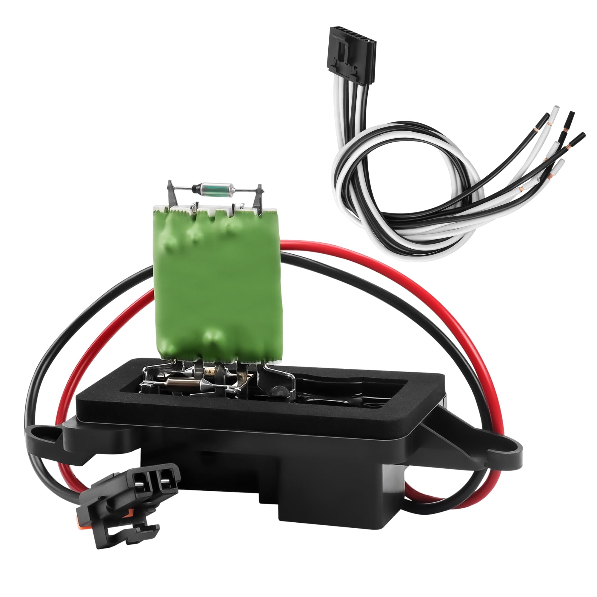 A-NAFTULY front view of blower resistor kit showing durable housing and harness benefit