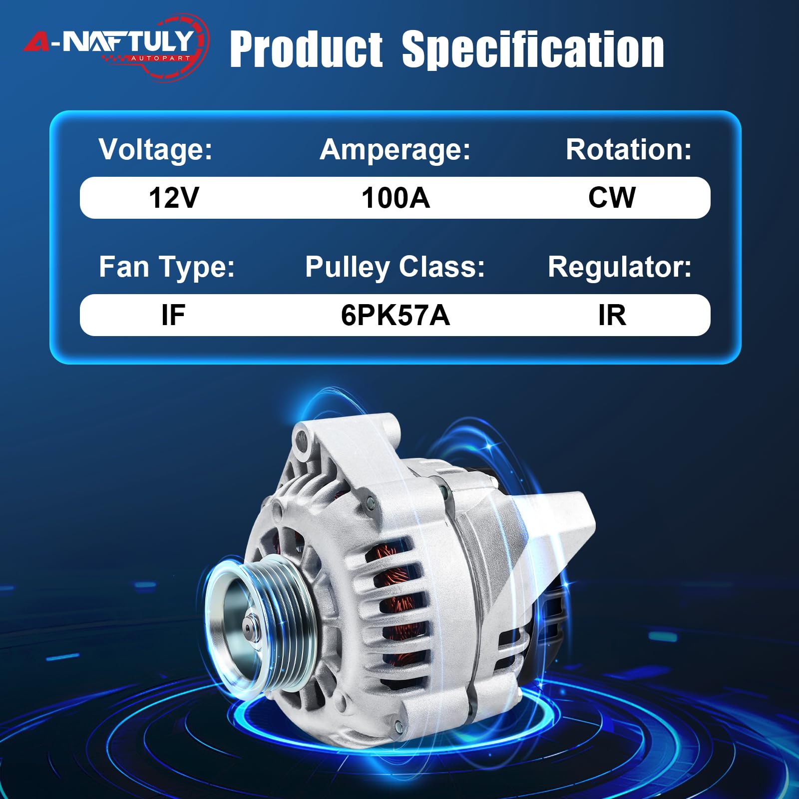A-NAFTULY alternator next to ruler showing dimensions for correct fitment benefit