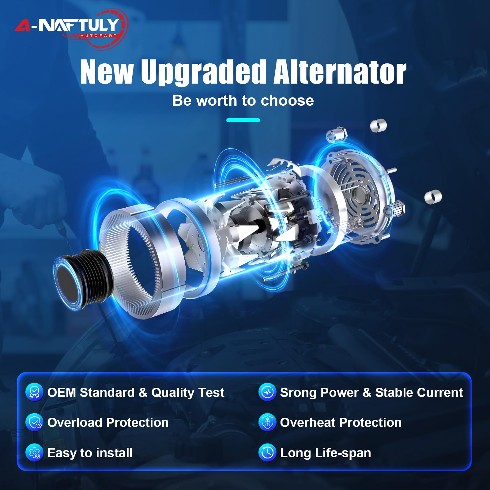 A-NAFTULY stator and winding close-up showing copper windings for better conductivity