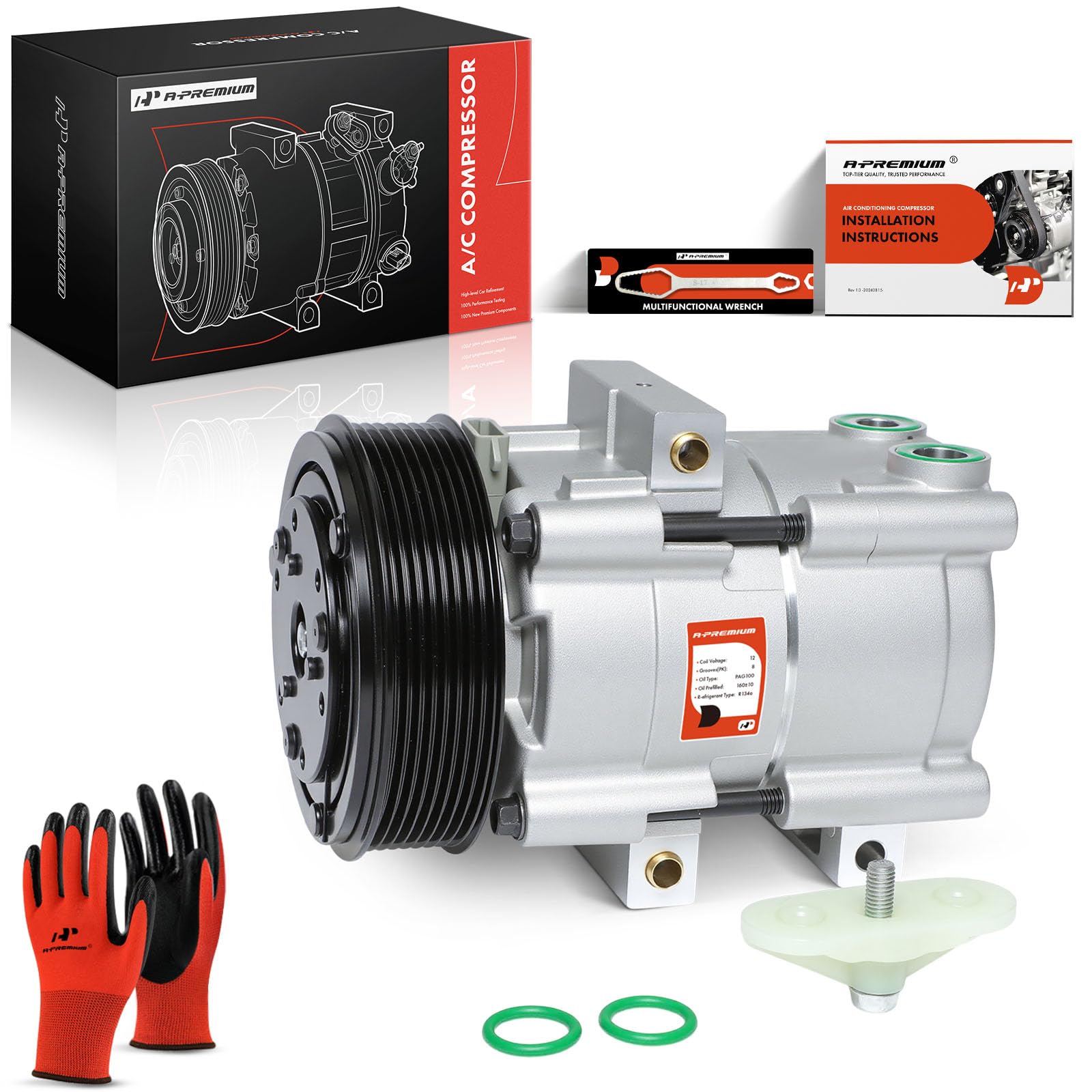 A-Premium front view of compressor showing mounting points and ready-to-install benefit
