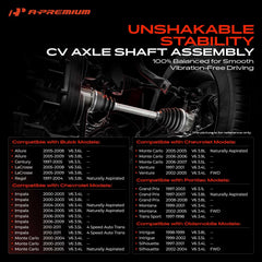 A-Premium axle full-length side profile highlighting direct-fit dimensions