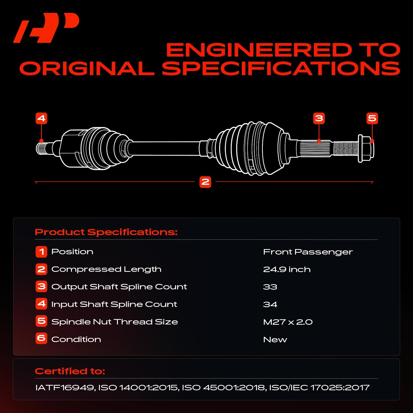 A-Premium axle output joint close-up demonstrating durable CV boot protection