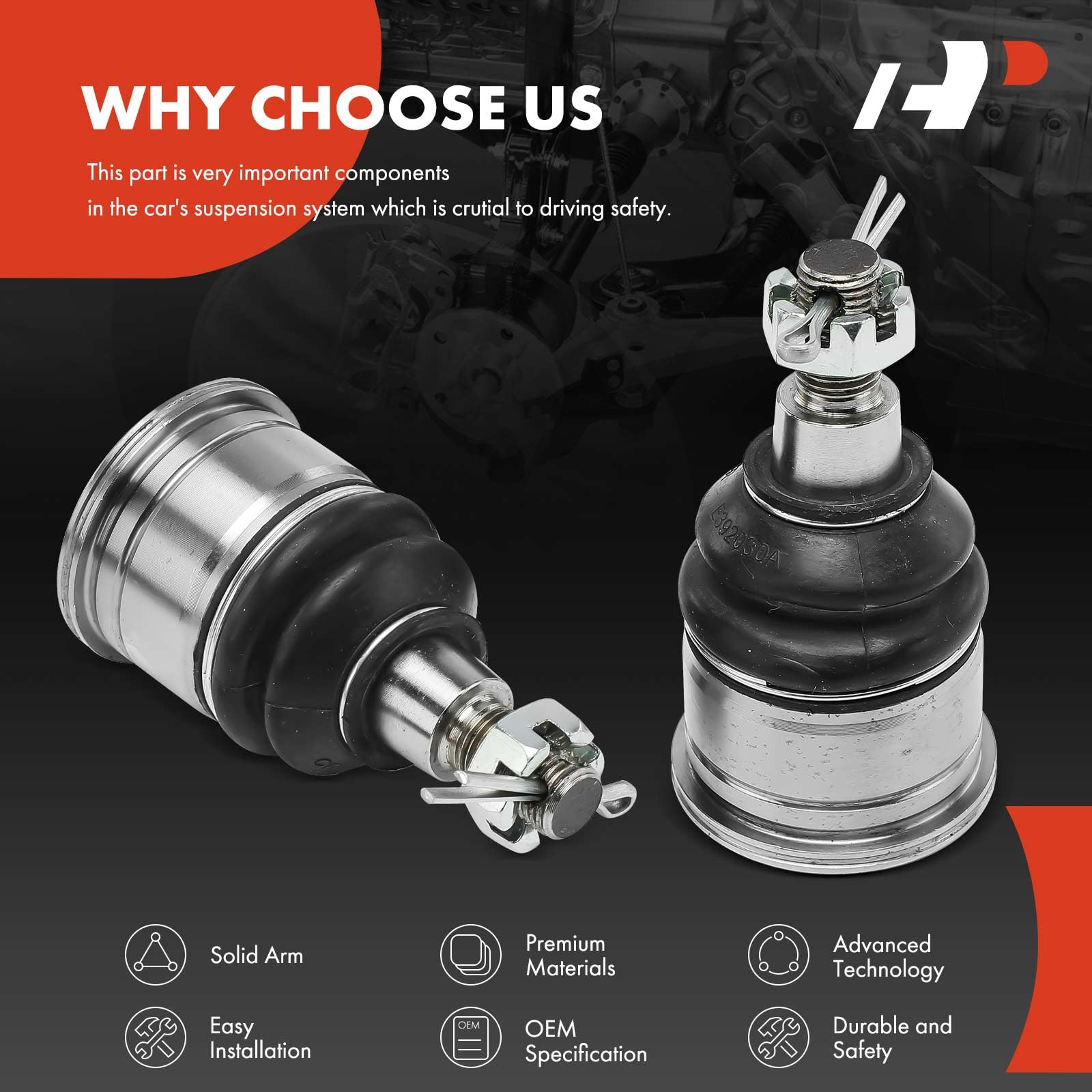 A-Premium side profile showing ball joint stud and housing for reliable pivoting