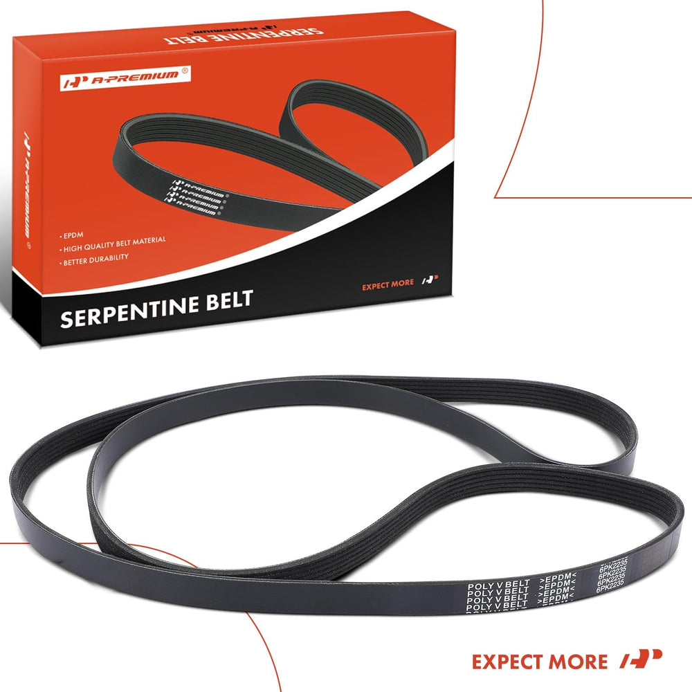 A-Premium serpentine belt in garage scene conveying ready-for-repair confidence