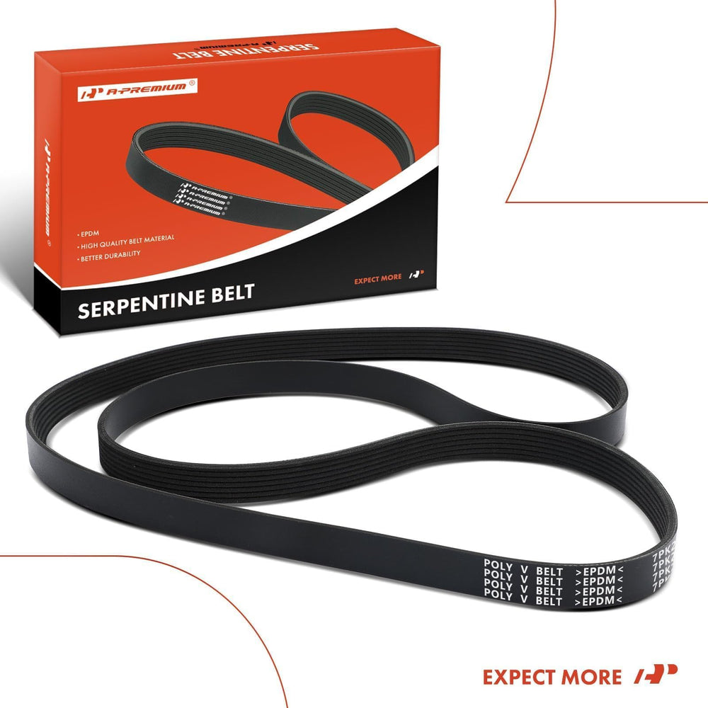 A-Premium belt displayed in a garage setting with tools to show a ready-to-install replacement option