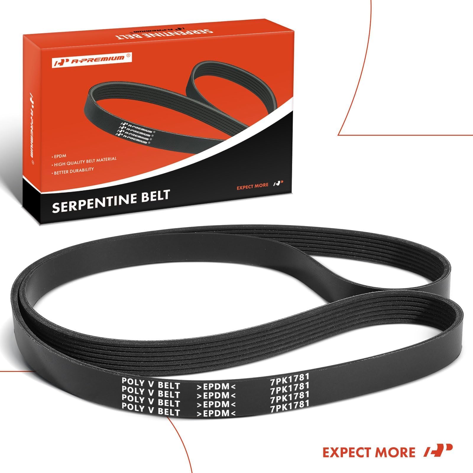 A-Premium packaged belt with warranty card emphasizing one-year unlimited-mileage coverage