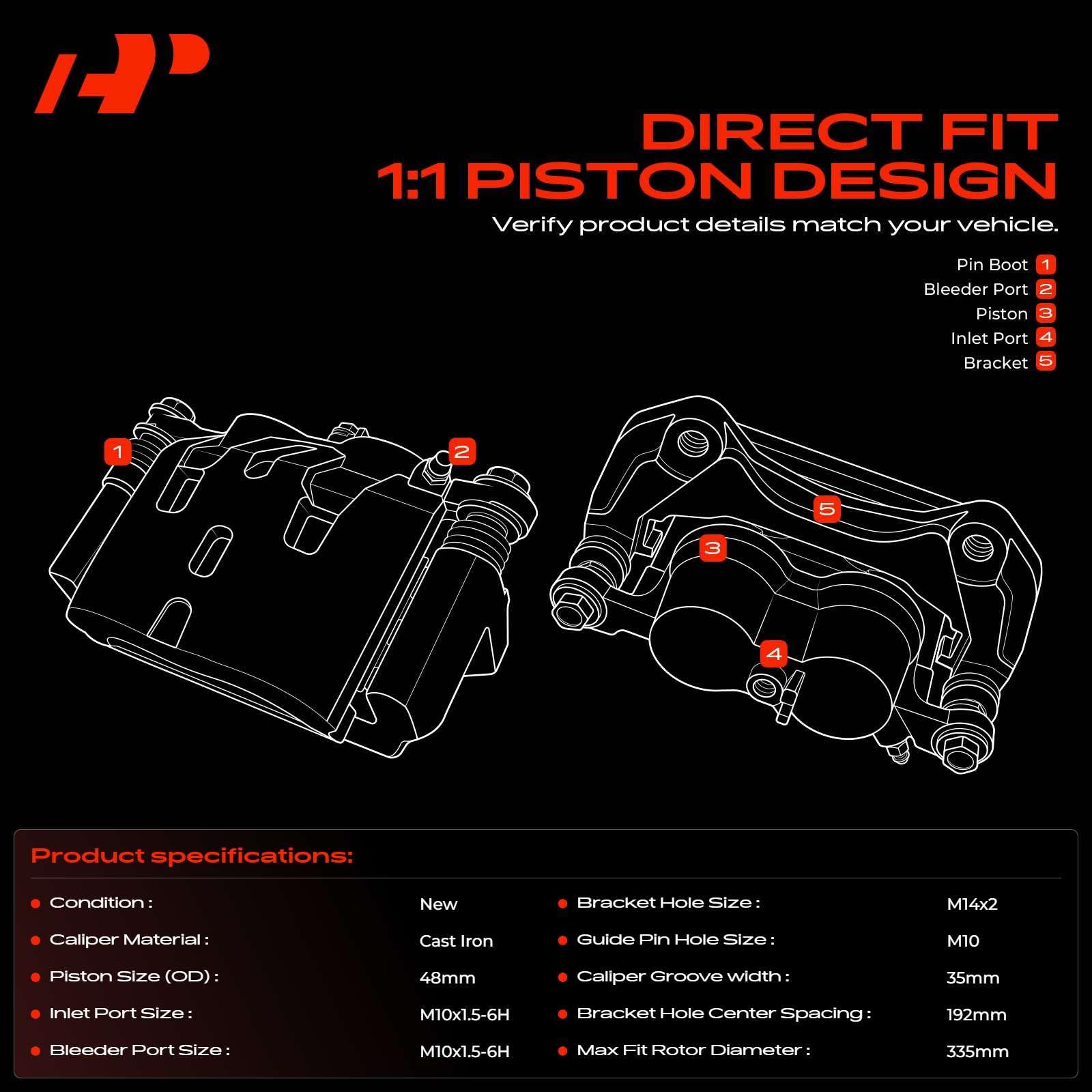 A-Premium caliper piston closeup showing dual phenolic pistons for stable operation