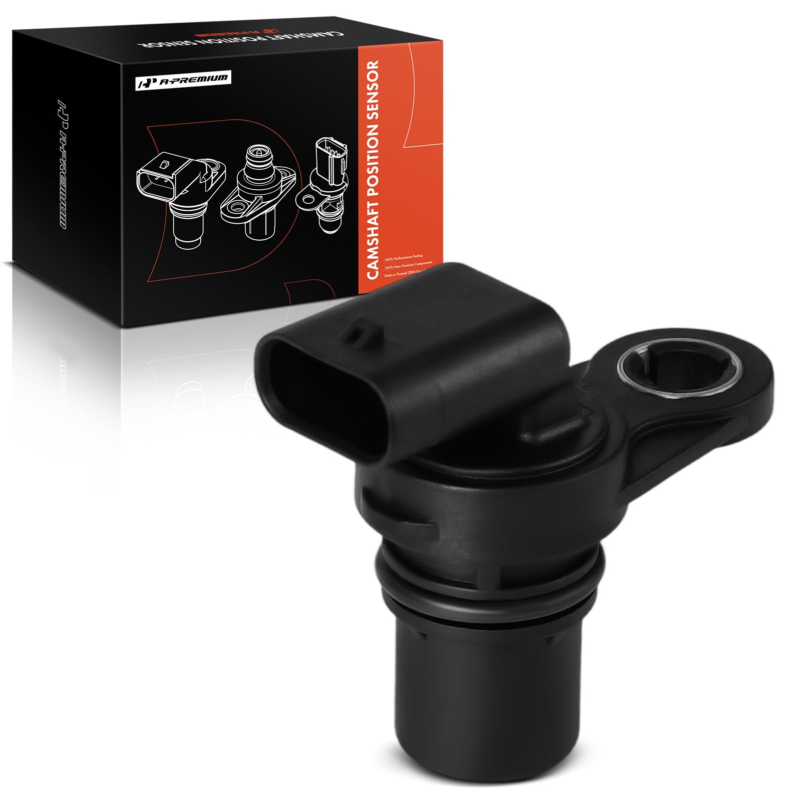 A-Premium camshaft sensor front view showing durable housing and OE fit