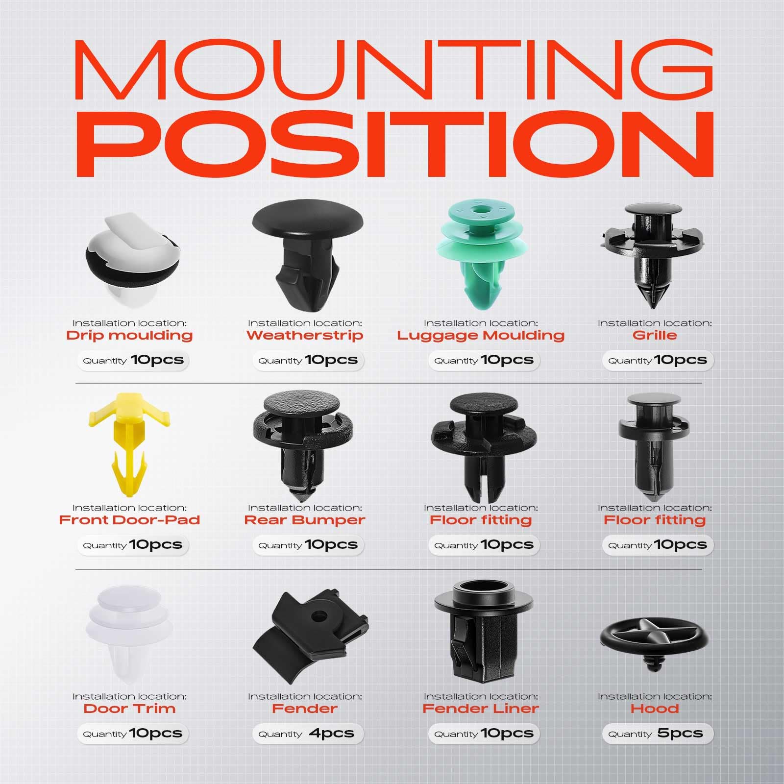 A-Premium close-up of varied clips showing precise fit options