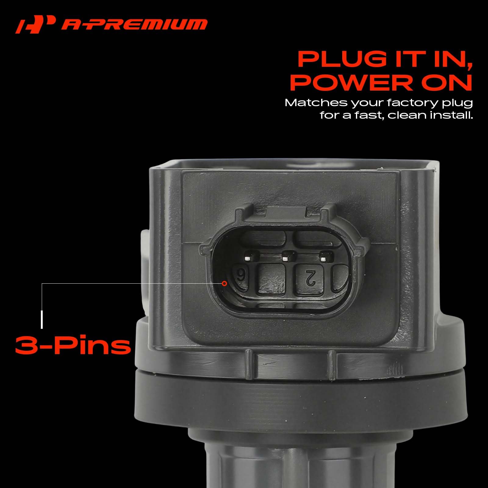 A-Premium coil mounted on valve cover demonstrating bolt-on fitment and OEM alignment