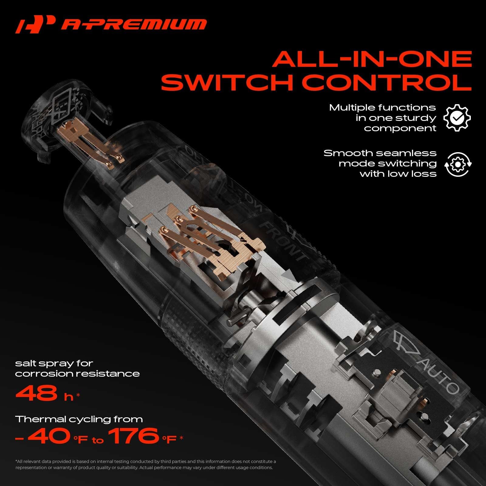 A-Premium 3-pin connector detail displaying secure electrical connection benefit