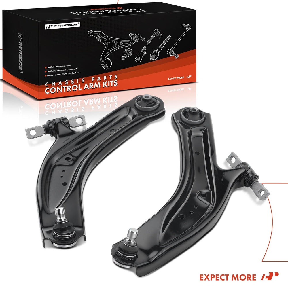A-Premium new control arm beside worn unit demonstrating restored geometry