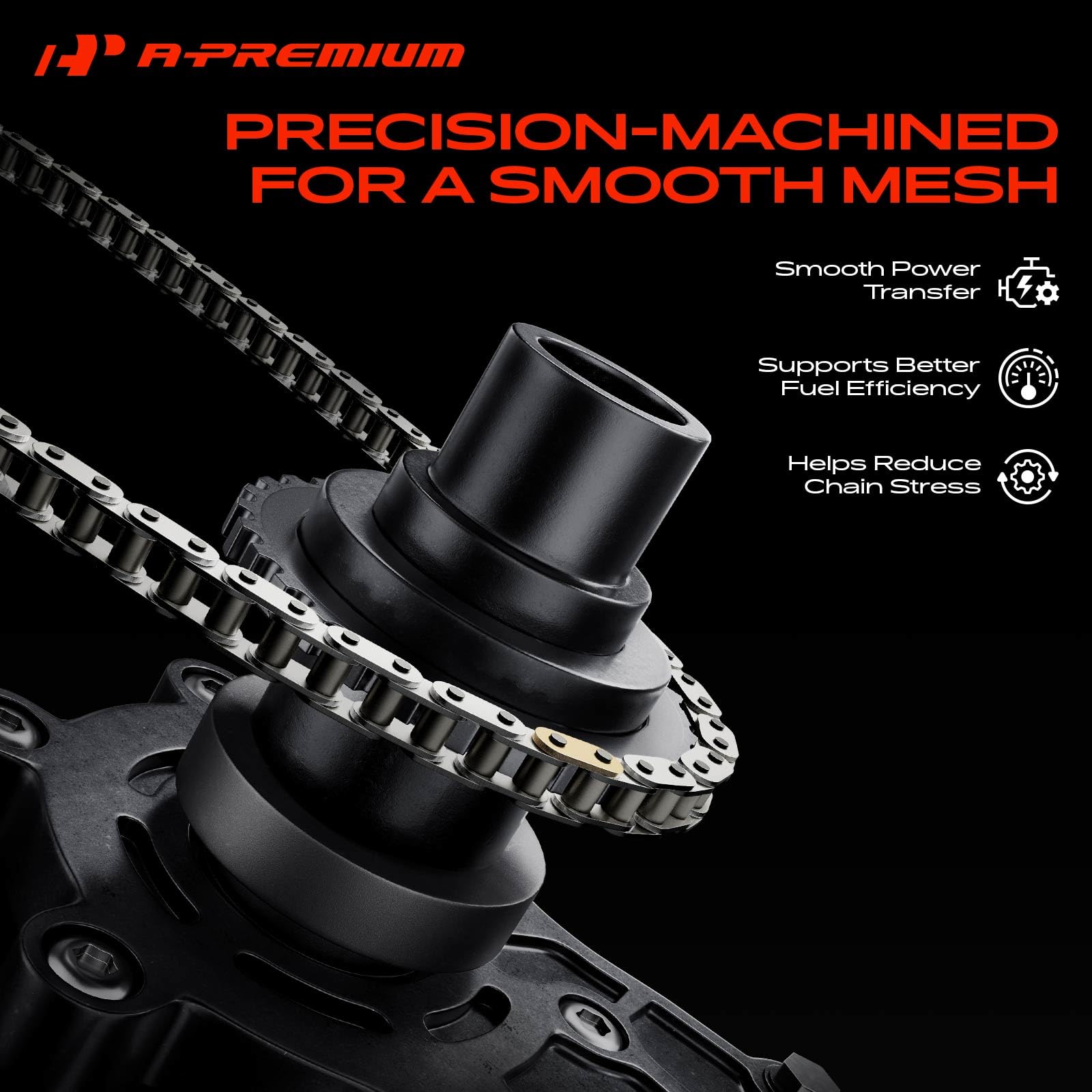 A-Premium crank sprocket close-up illustrating hardened surface for reduced wear