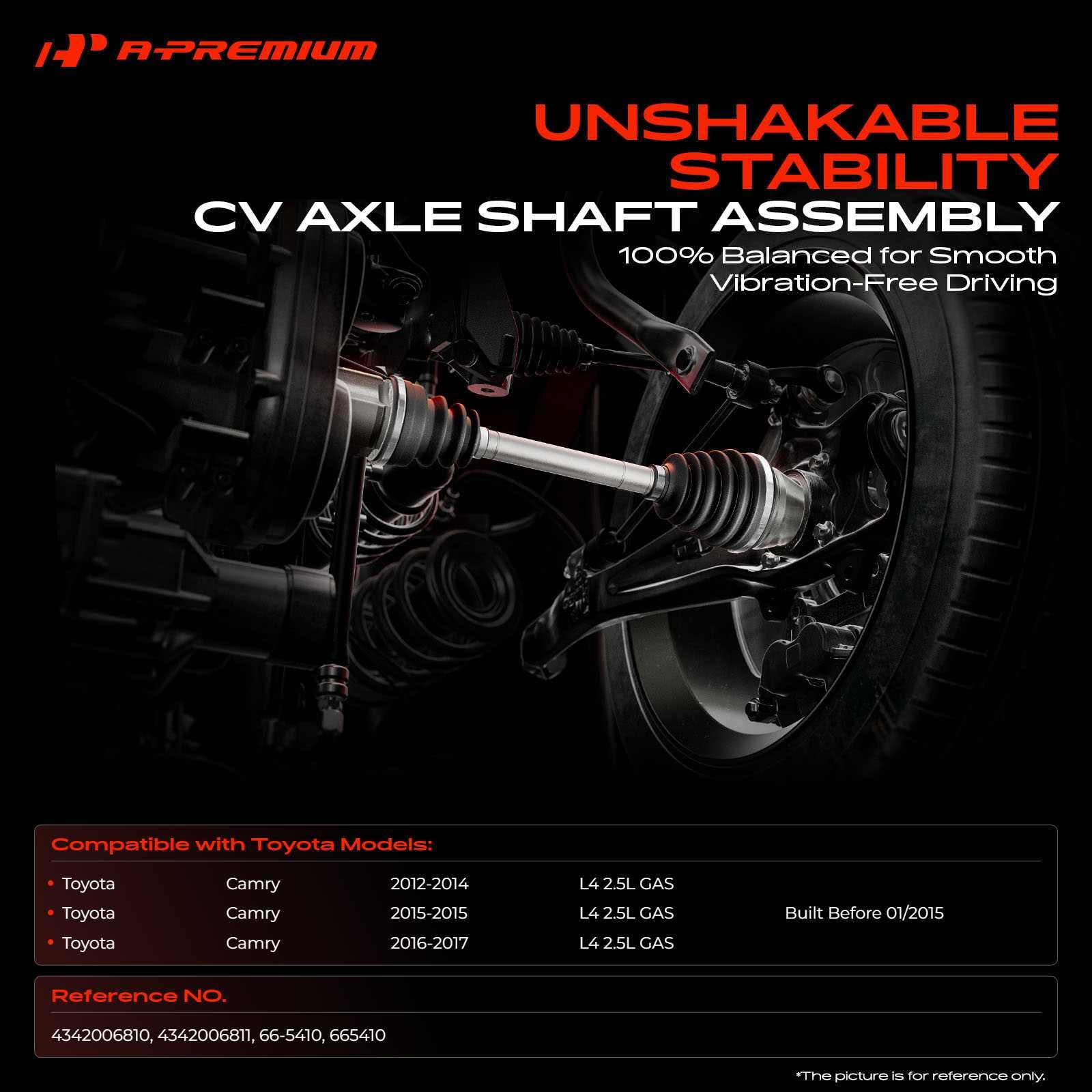 A-Premium front-left axle full-length profile illustrating correct compressed length