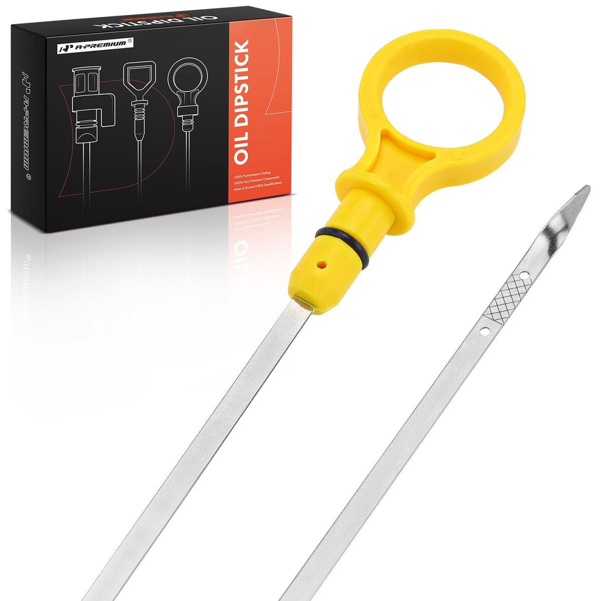 A-Premium dipstick front view showing full length and fitment benefit