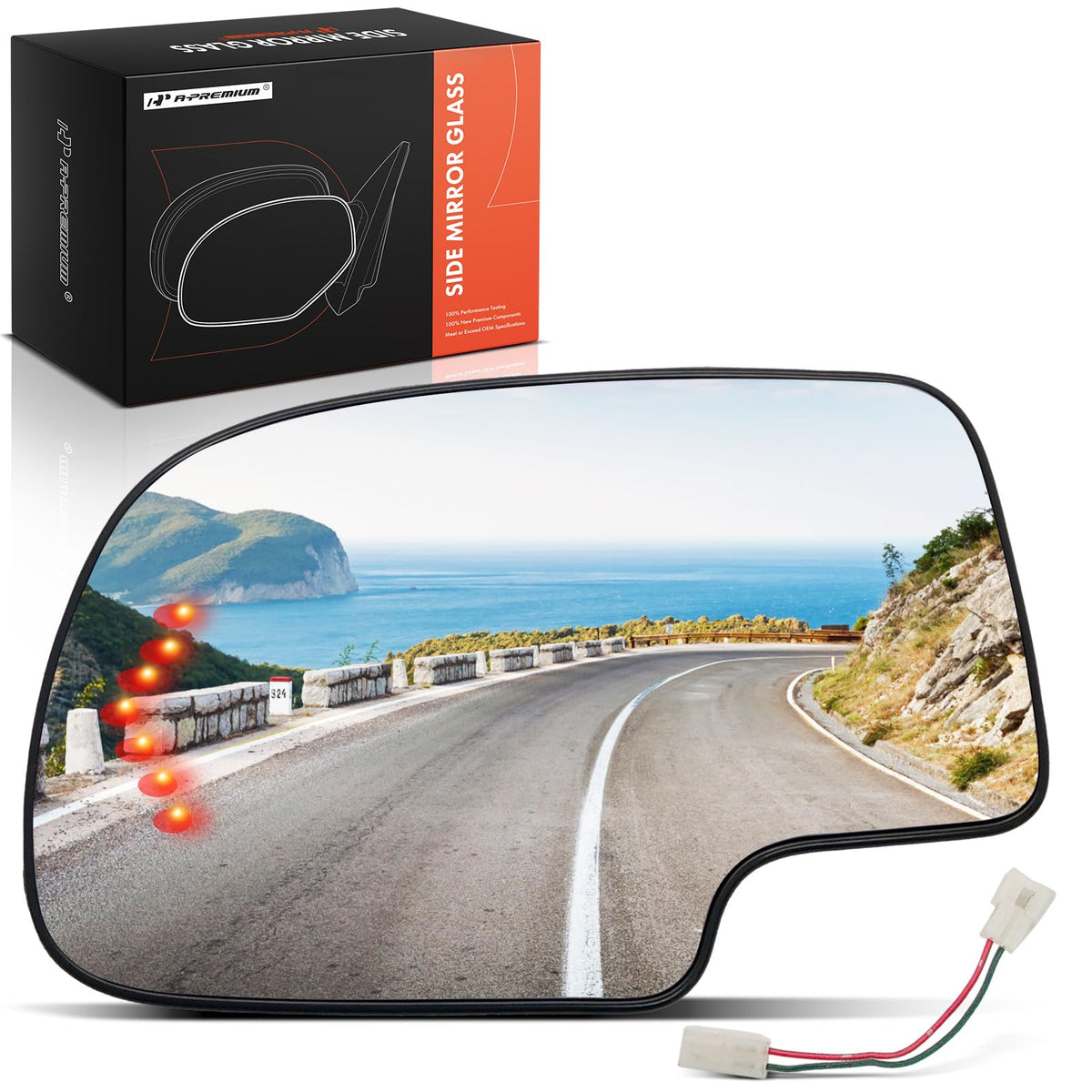 A-Premium driver side front view showing clean replacement mirror and improved visibility