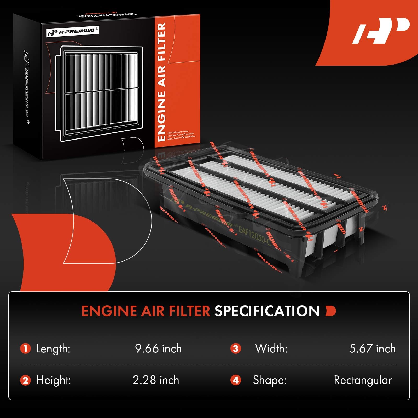 A-Premium engine air filter front view highlighting durable pleated media