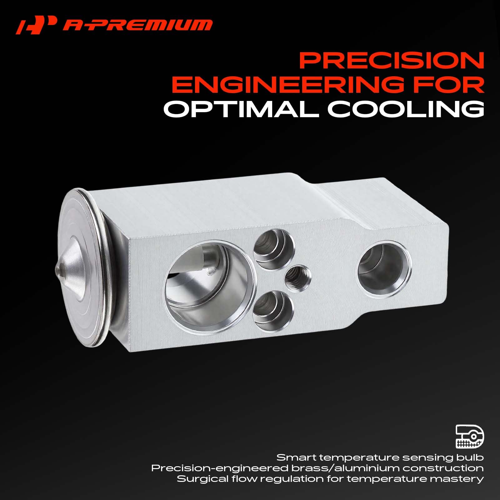 A-Premium expansion valve connection ports close-up for easy hose identification