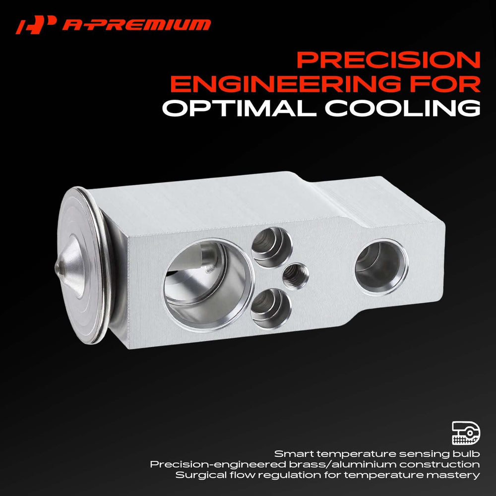 A-Premium expansion valve connection ports close-up for easy hose identification