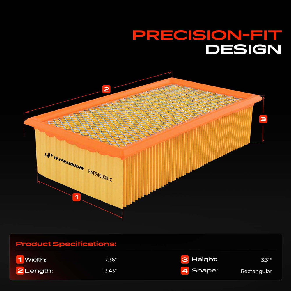 A-Premium filter top view displaying rectangular shape and fitment orientation for correct installation