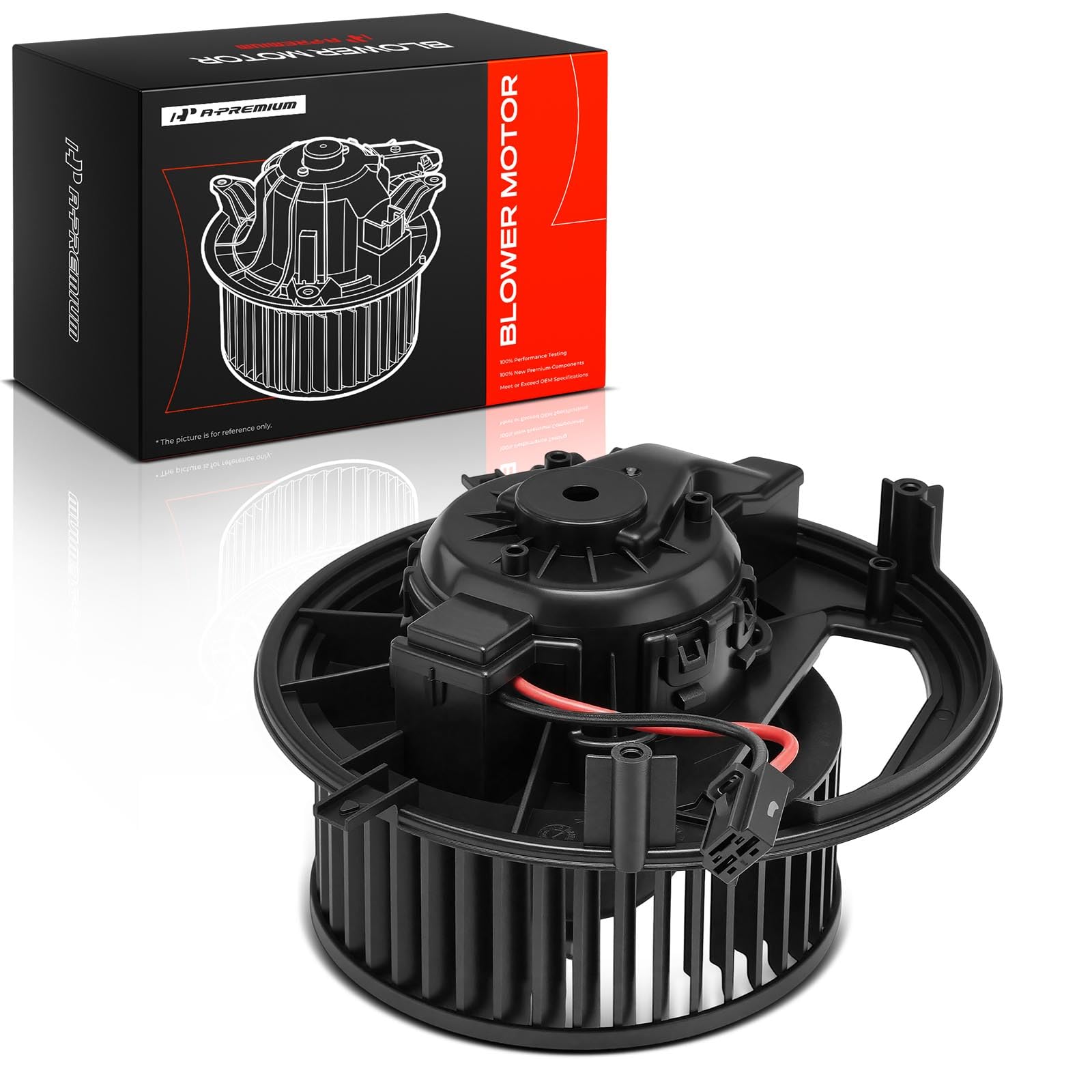 A-Premium front view of blower motor showing compact housing and reliable fit