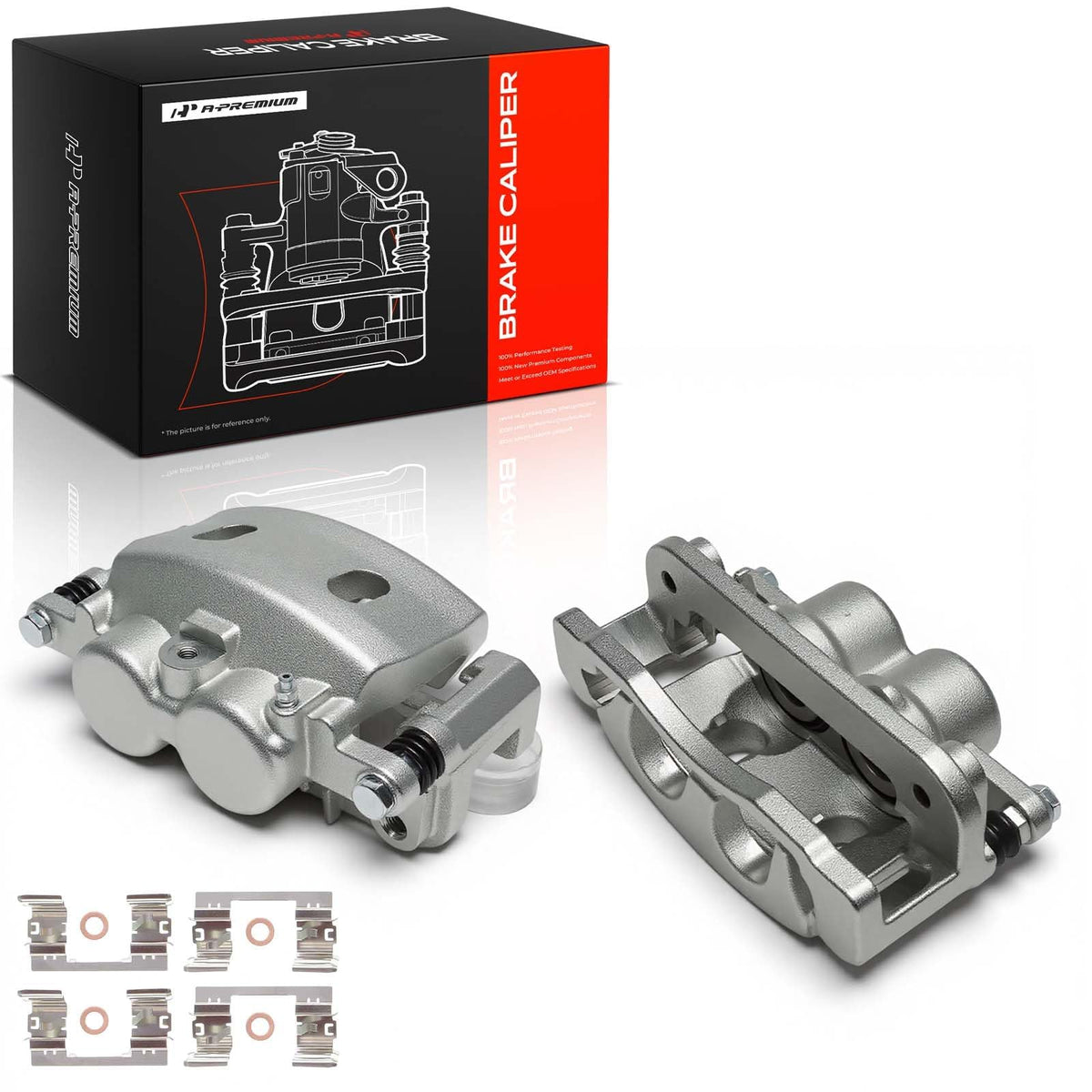 A-Premium front caliper pair front view showing exact fit and easy replacement