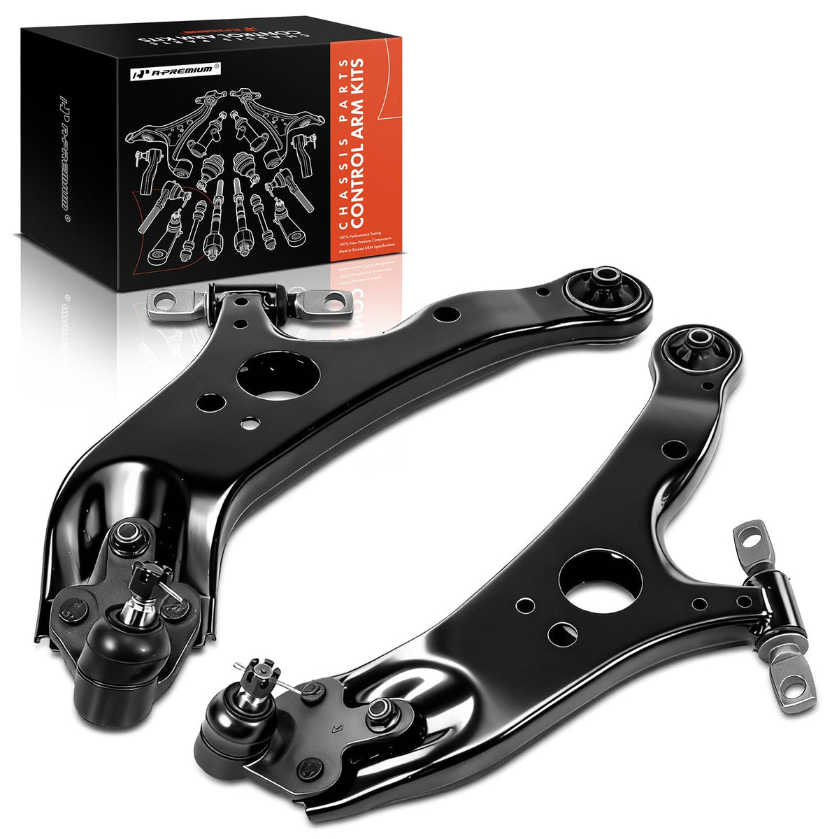 A-Premium front lower control arm front view showing solid construction and fit benefit