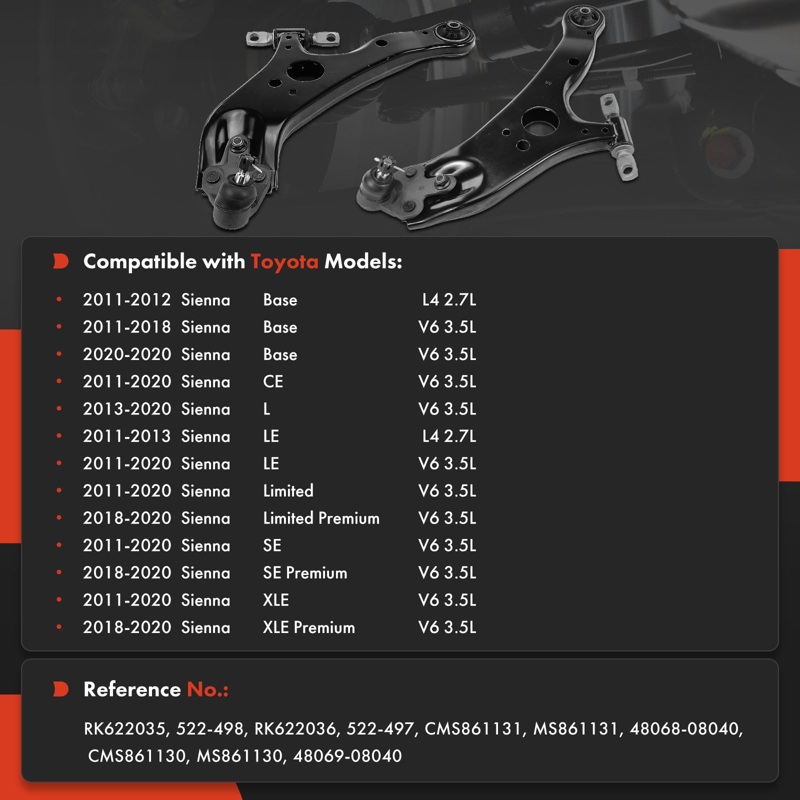 A-Premium control arm side profile highlighting durable steel and alignment benefit