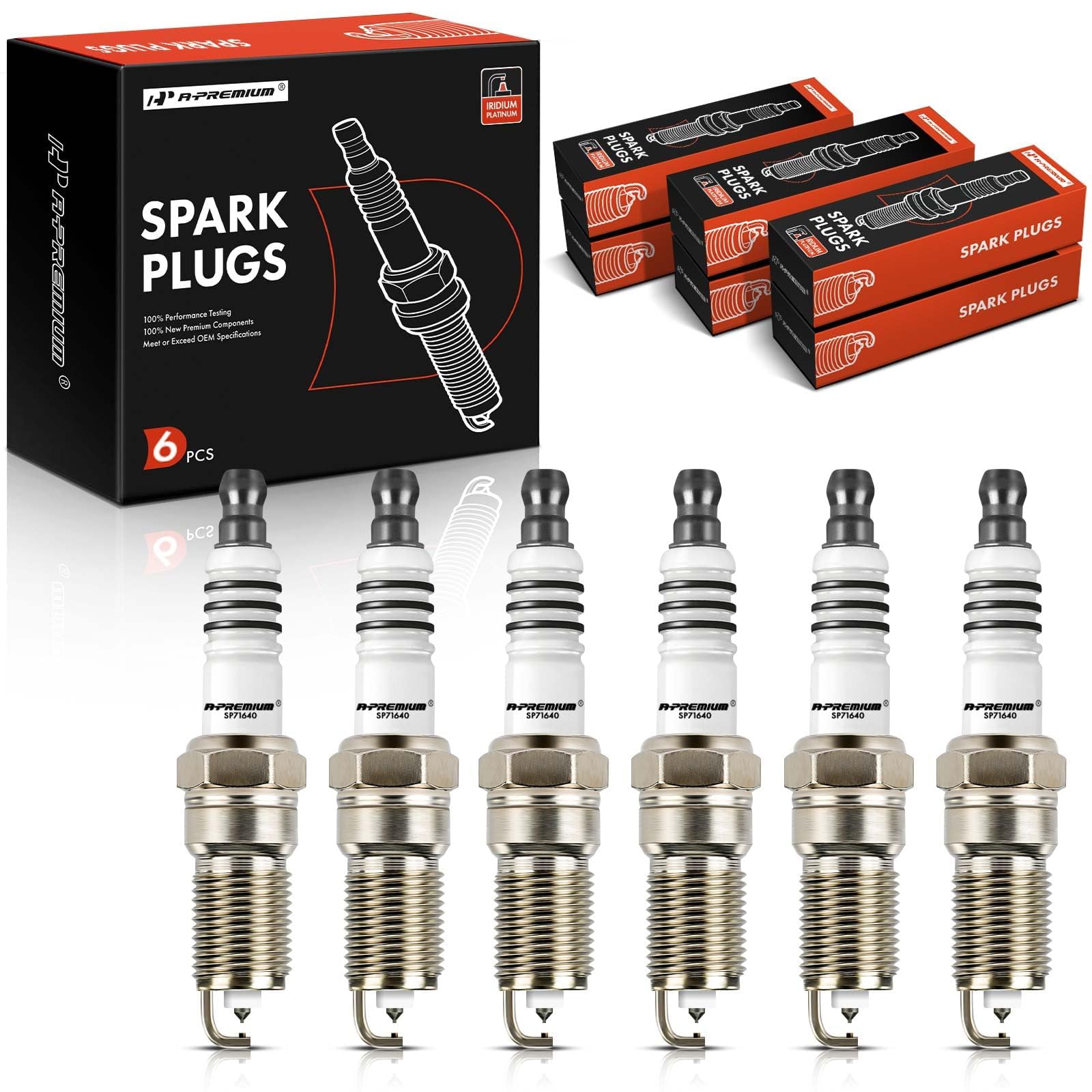 A-Premium front packaging showing six spark plugs and fitment details for easy selection