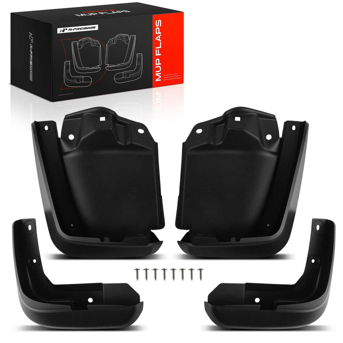 A-Premium front packaging showing mud flaps and easy-fit benefit