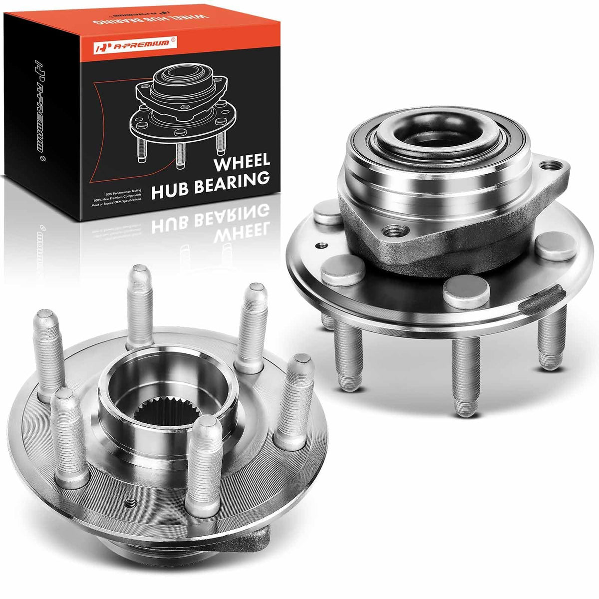 a-premium front packaging showing hub assembly and included parts, clear fitment benefit