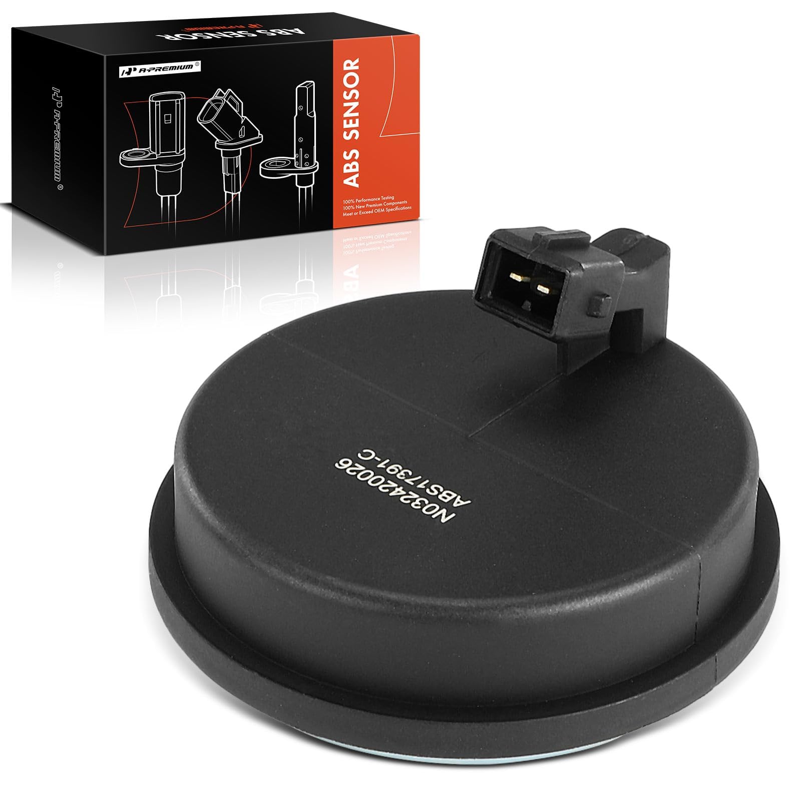 A-Premium front view of packaged ABS sensor showing ready-to-install protection