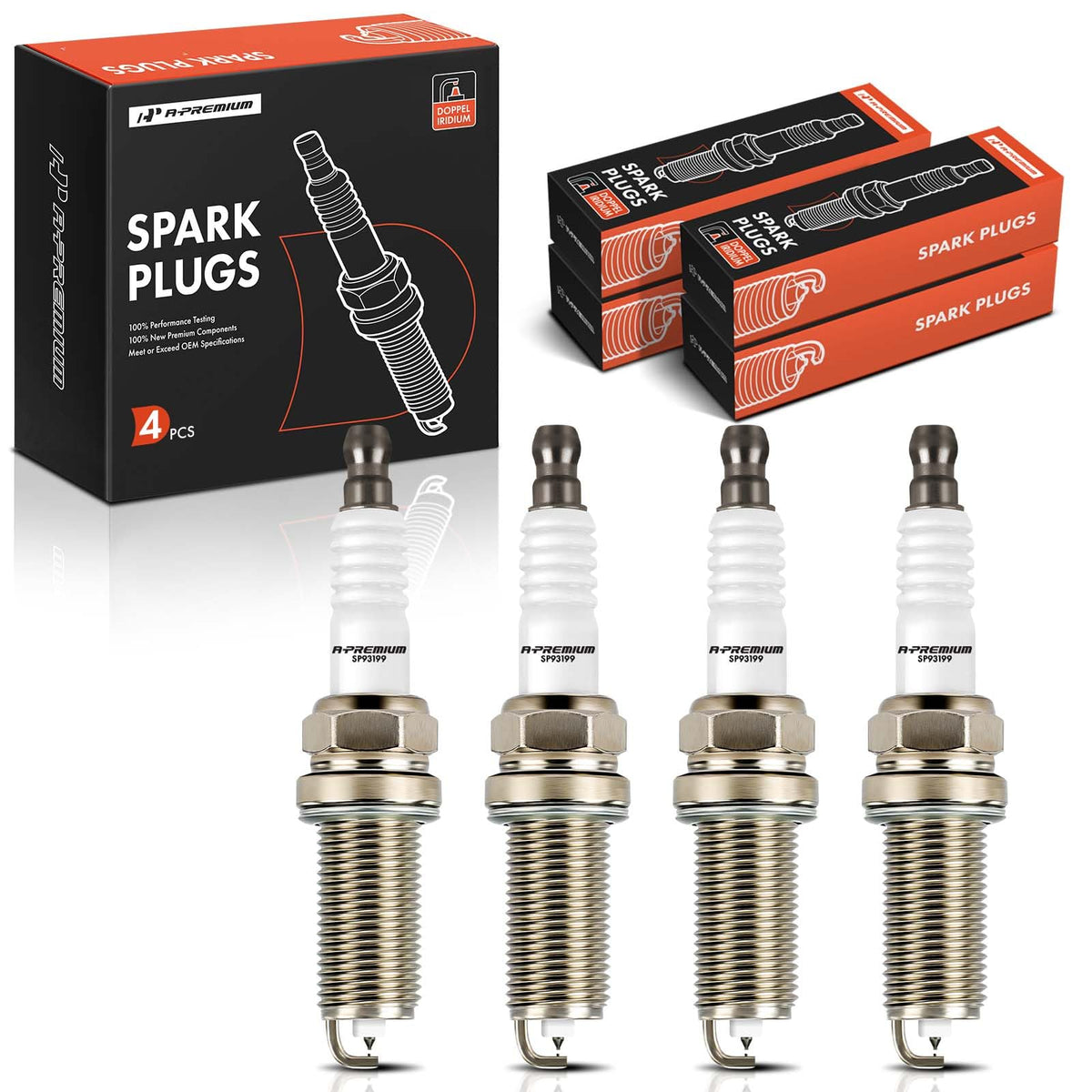 A-Premium front packaging showing pack of 4 spark plugs and clear labeling for easy selection