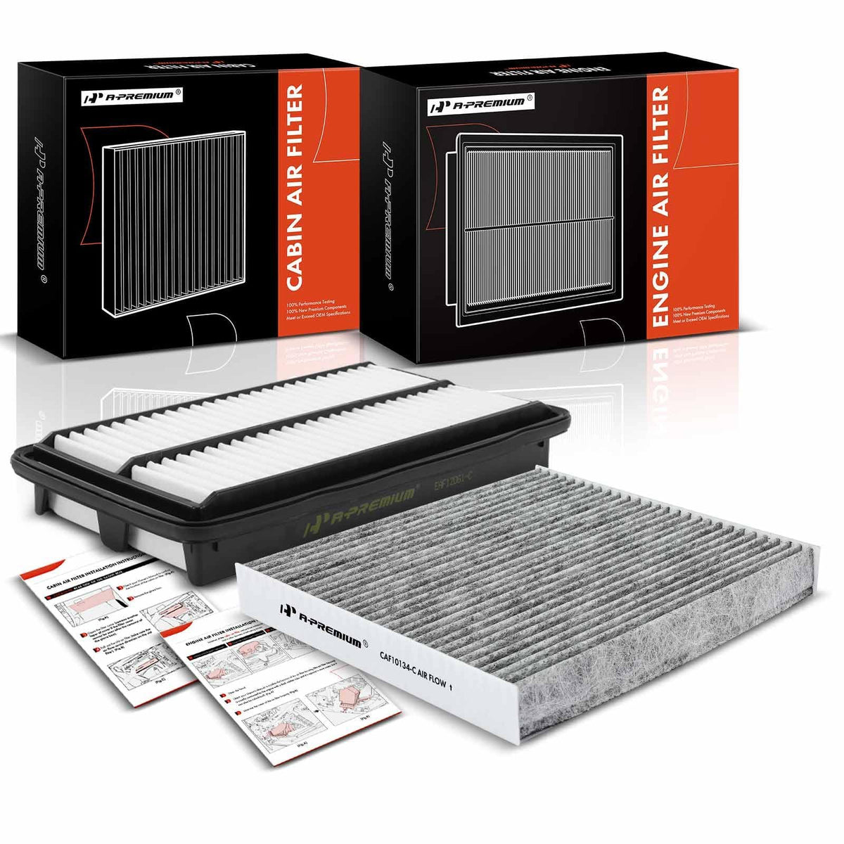 A-Premium front packaging showing both filters and box, clear product identification and fitment