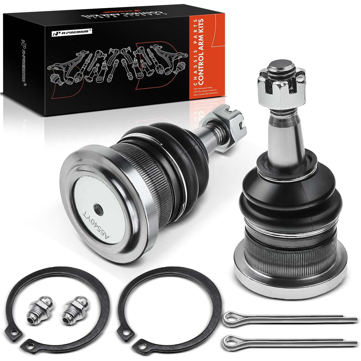 A-Premium front upper ball joints front view showing ready-to-install pair and packaging for easy replacement