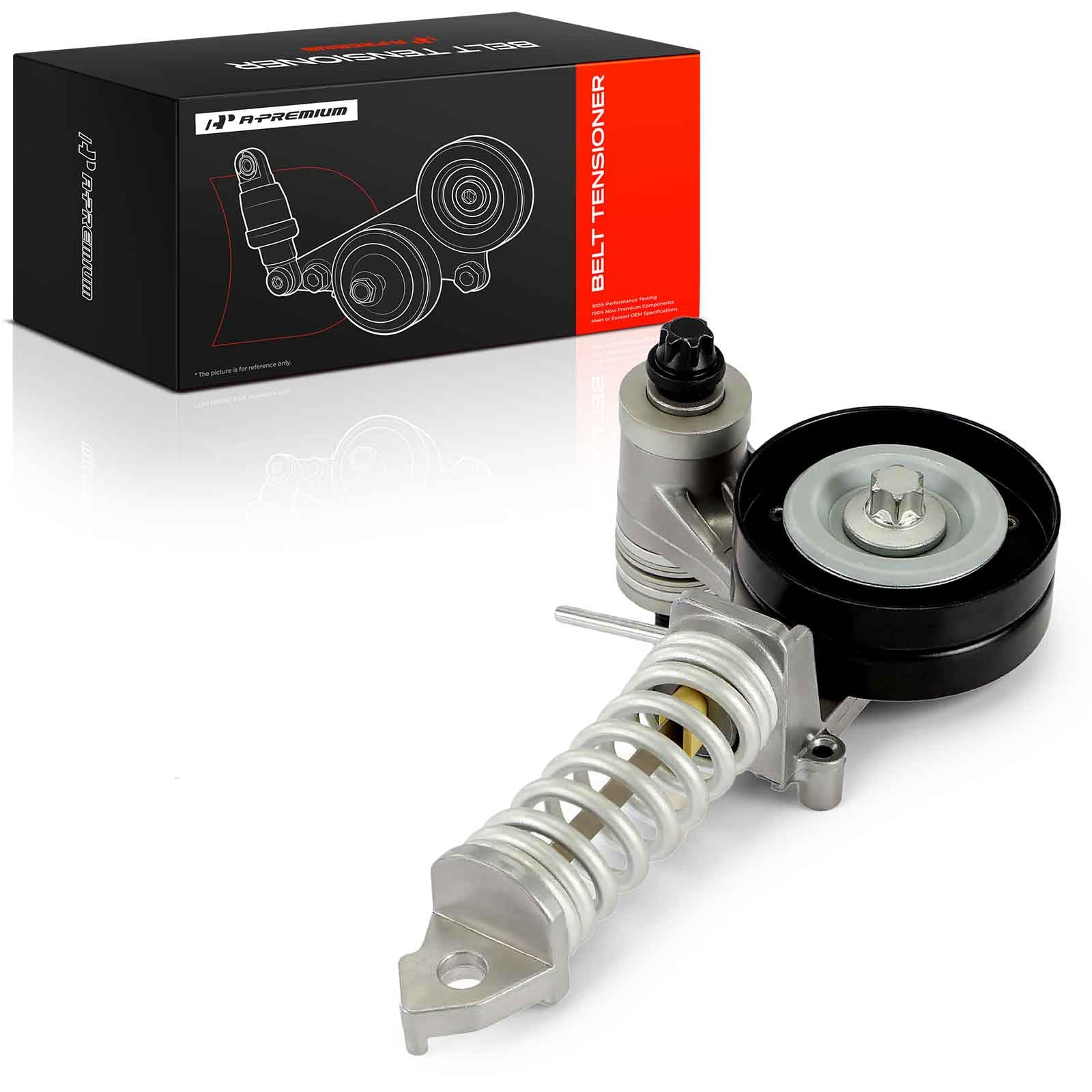 A-Premium front view belt tensioner assembly showing a direct-fit replacement benefit