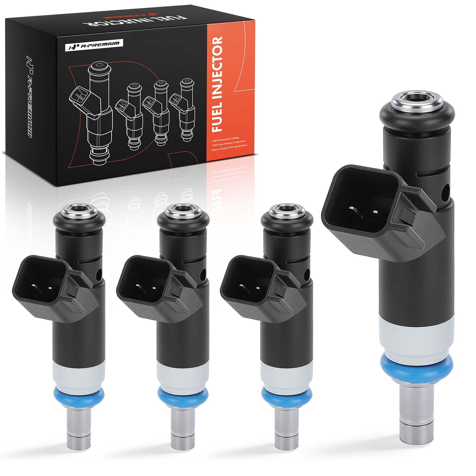 A-Premium front view of four injectors showing uniform build and fitment benefit