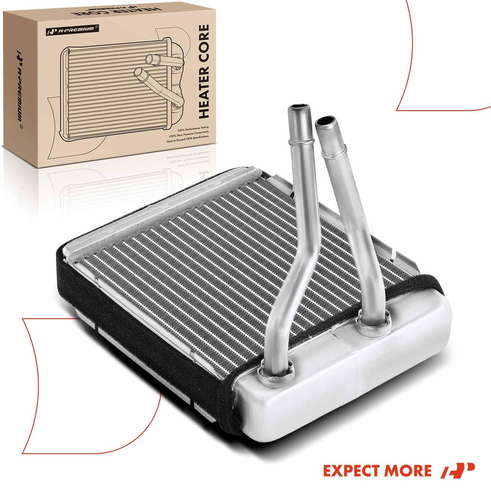 A-Premium heater core on workbench showing ready-for-installation quality