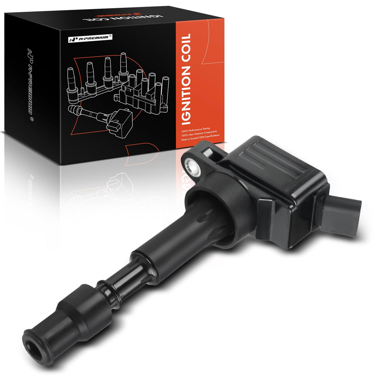 A-Premium front view of ignition coil showing compact design and reliable fit