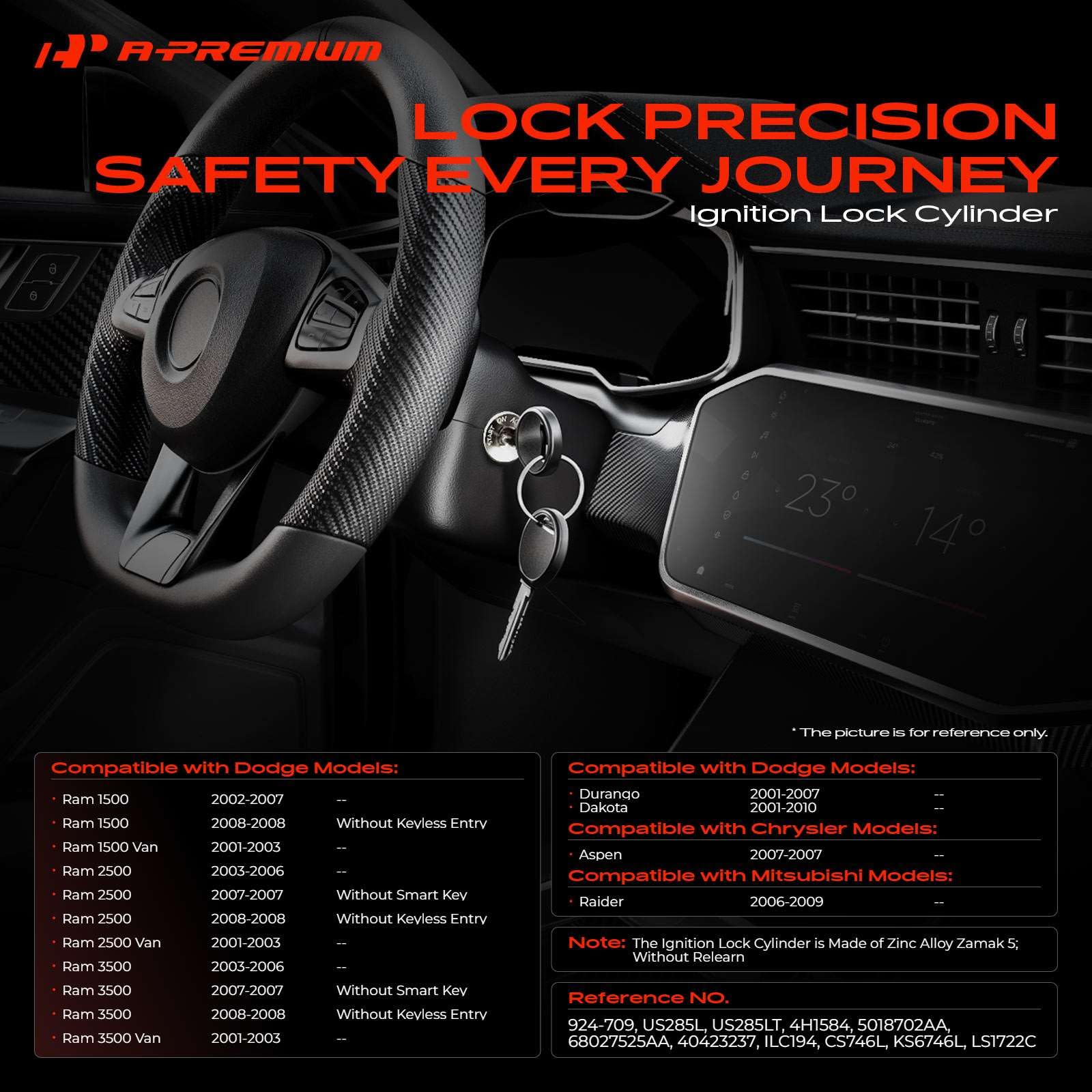 A-Premium ignition lock cylinder with two keys highlighting ready-to-install convenience