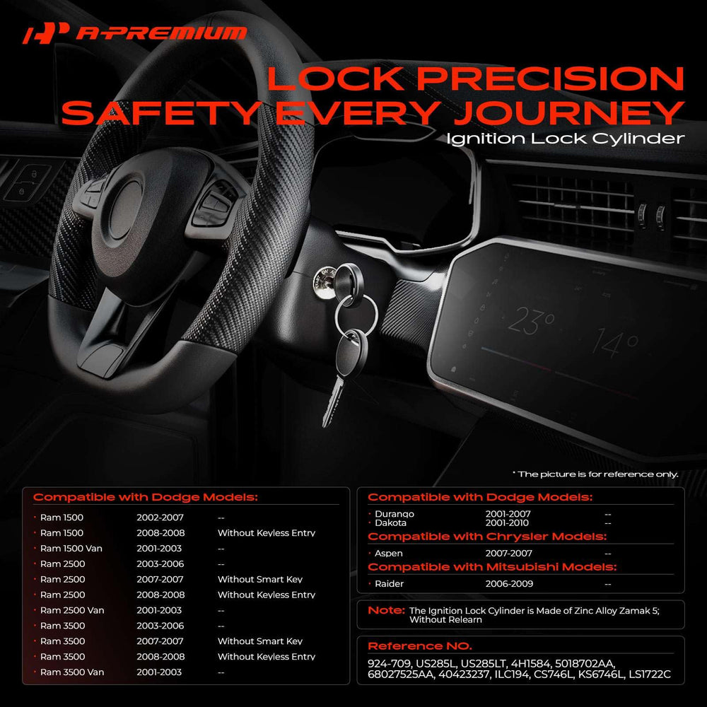 A-Premium ignition lock cylinder with two keys highlighting ready-to-install convenience