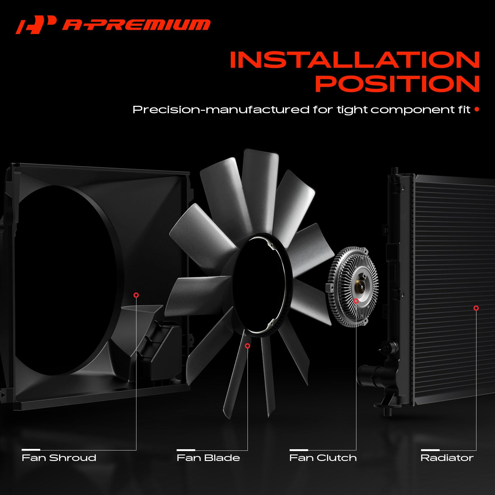 A-Premium fan blade installed in engine bay demonstrating correct fit