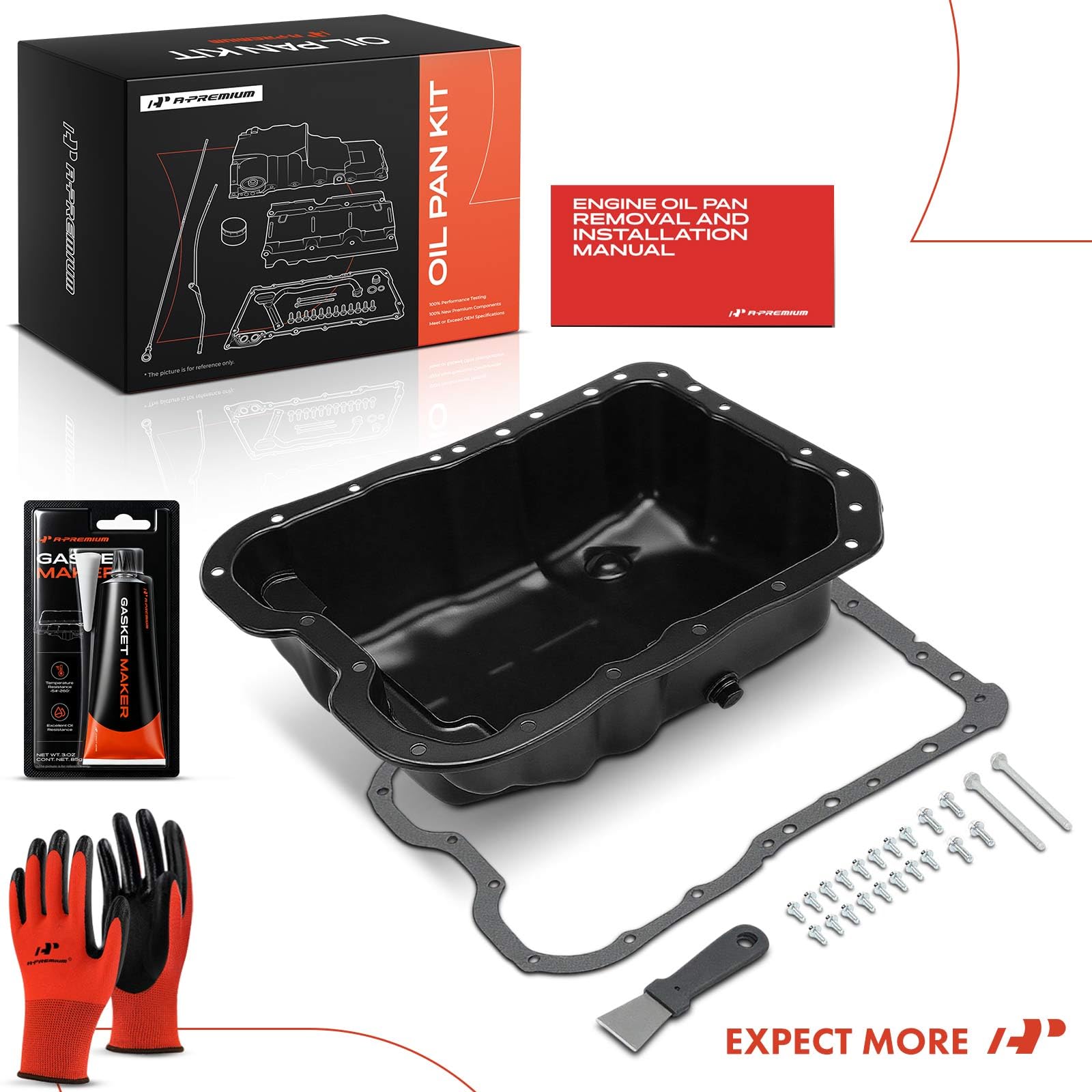 A-Premium oil pan kit in a garage installation scene showing DIY-friendly components